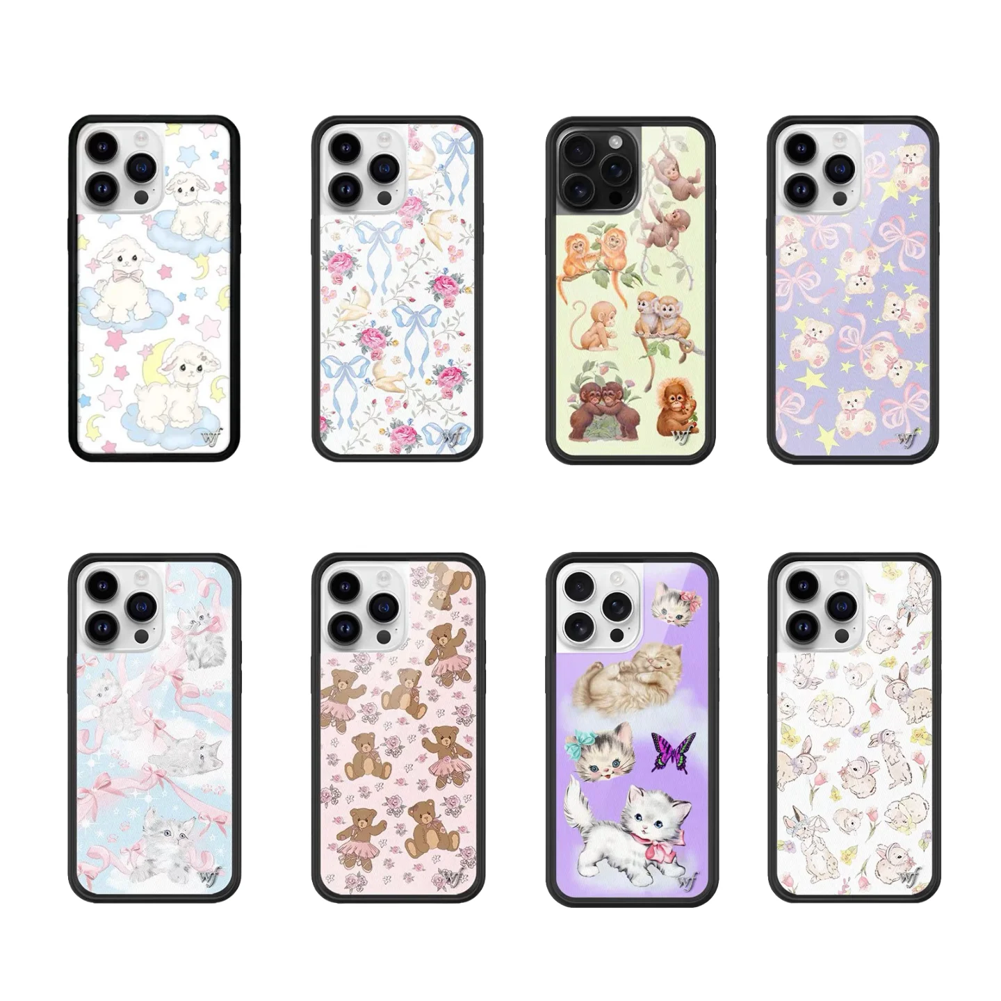 

New Wildflower 3D WF Cherry Bear Phone Case for iPhone 12 13 14 15 16 Pro Max Plus Monkey INS Cartoon Cover Rabbit 16 Pro Funda