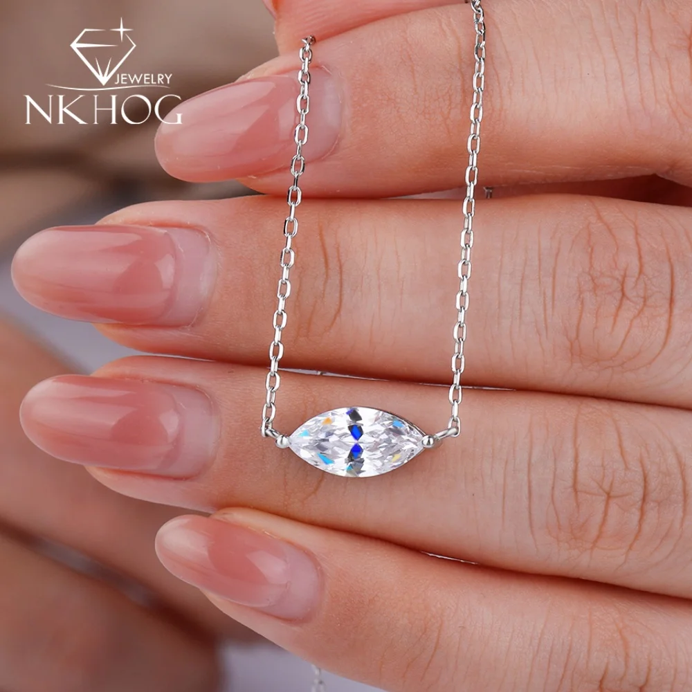 

NKHOG Fashion 1/2/3CT Marquise Moissanite Necklaces For Women S925 Silver Sparkling Lab Diamond Wedding 18K Gold Plated Jewelry