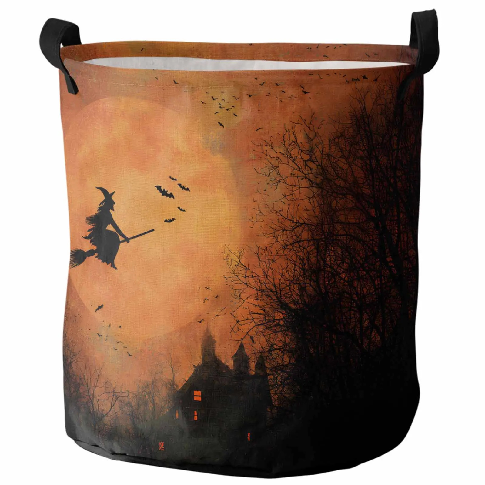 

Broom Witch Hat Full Moon Night Foldable Dirty Laundry Basket Kid's Toy Organizer Waterproof Storage Baskets