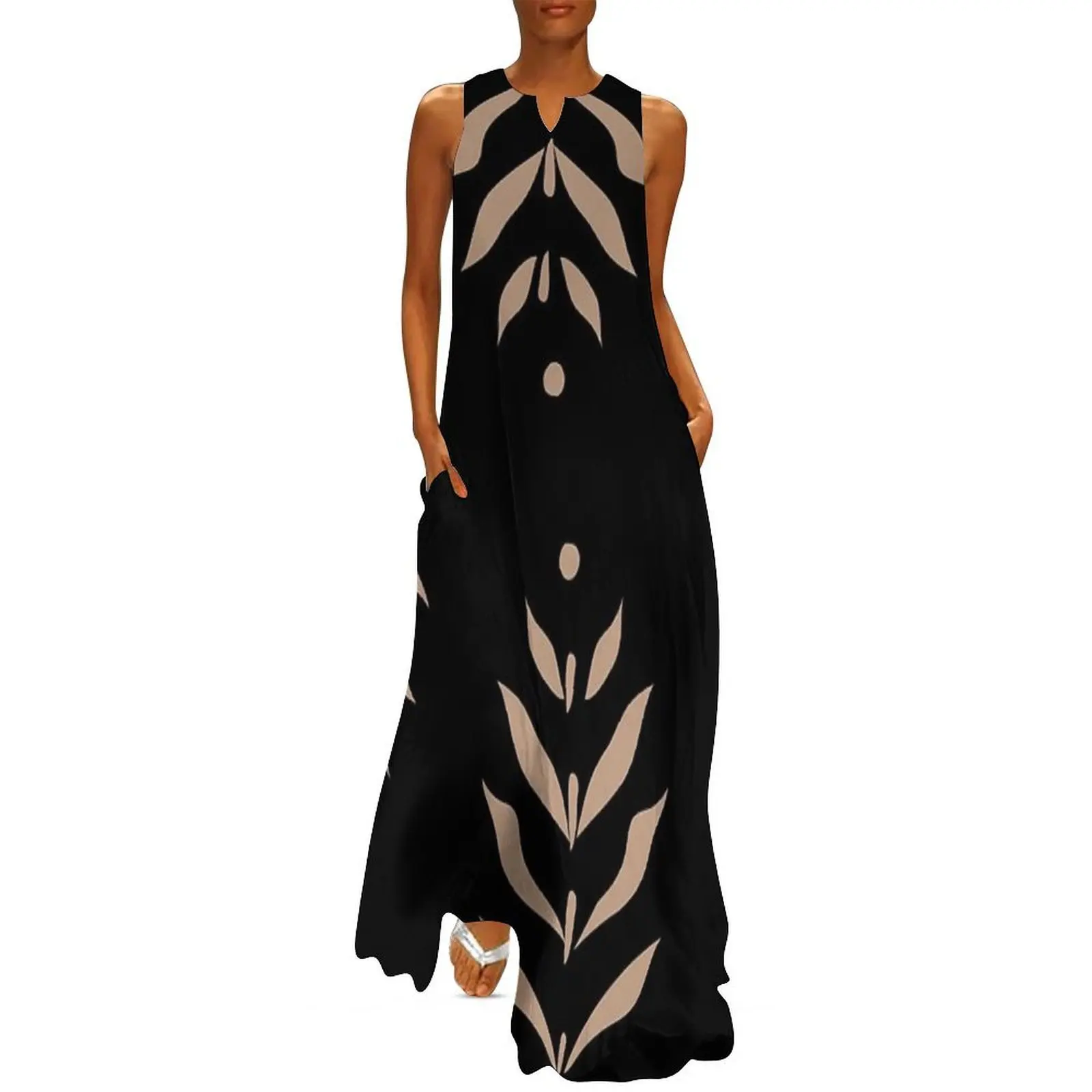

Minimal Boho Leaf Motif – Earthy Nature-Inspired Pattern Long Dress dresses for women 2025 luxury woman party dress