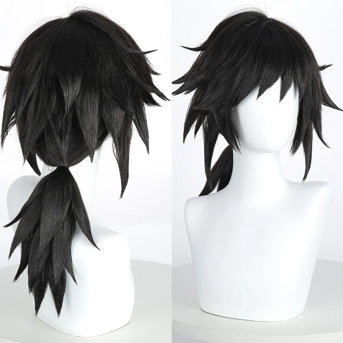 Giyuu Tomioka peluca Anime Demon Slayer Kimetsu No Yaiba Cosplay disfraz peluca negra Cosplay para hombres pelo negro para Halloween