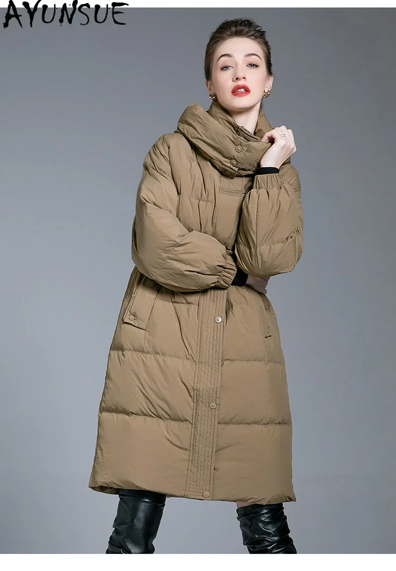 AYUNSUE White Duck Down Puffer Jacket Women Khaki Long Down Coats 2024 New Arrivals Outerwears Winter Plus Size Clothes пуховик