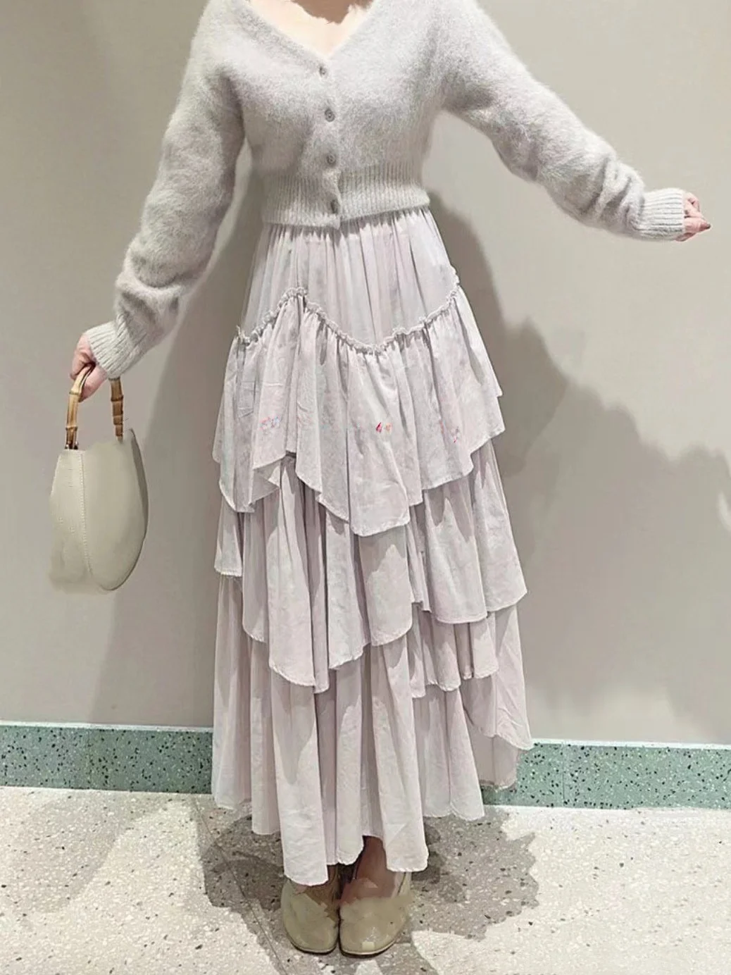 

Мягкая и универсальная однотонная асимметричная многослойная юбка-полусолнце с высокой талией, хлопковая, в японском стиле, миди-юбка в милом стиле.