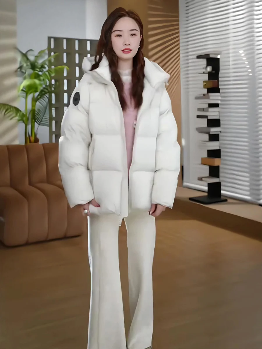 Giacca Invernale da Donna Laid-ba Sle con Cappuccio, Lunghezza Media, Calda, Morbida, Beige, 90% Piumino d'Oca Bianco