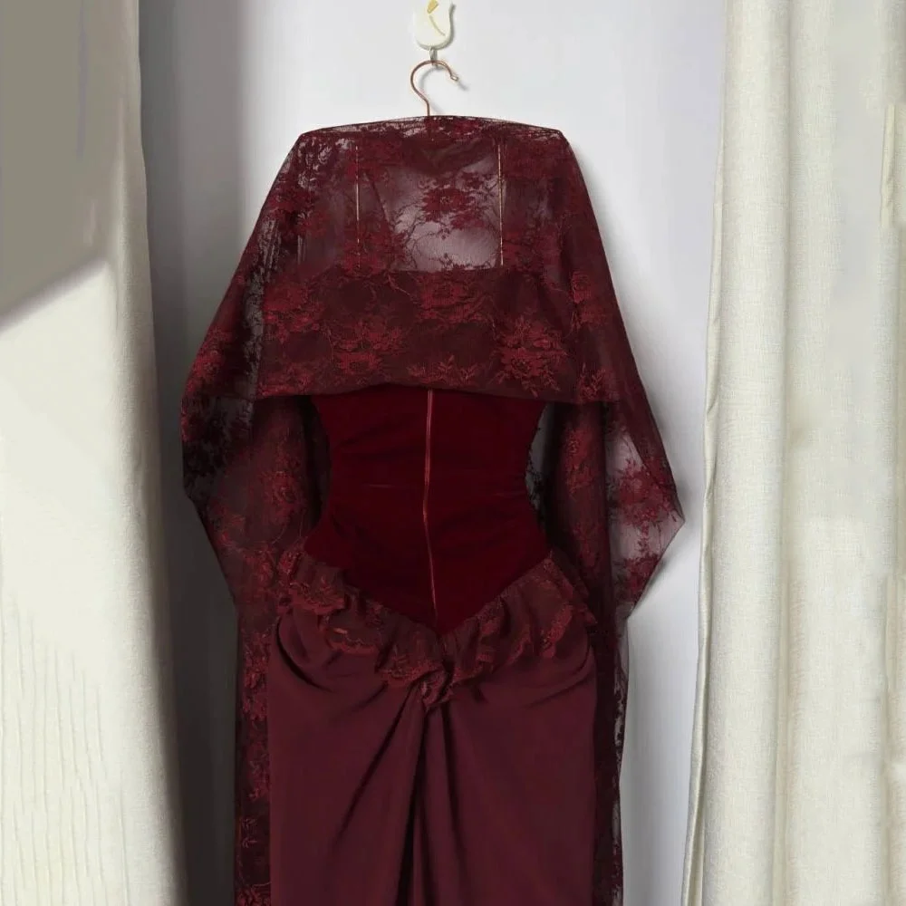 فستان سهرة مخصص برقبة عالية رائع بأكمام طويلة فساتين لحضور الحفلات الموسيقية Ruched مناسبة رسمية مزين بالدانتيل فستان حفلات رداء سواريه