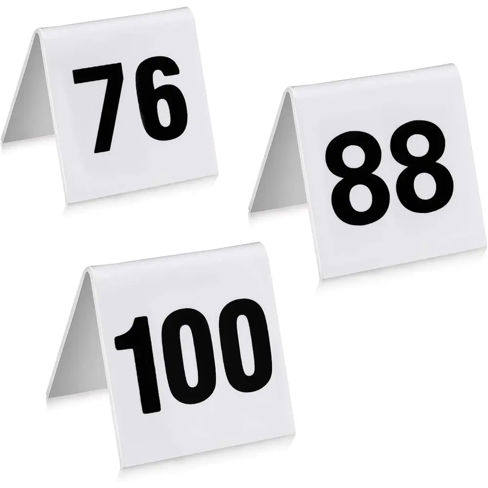 

27617 Stainless Steel Tent Style Table Number Card (White 76-100 (1.7" x 2"))