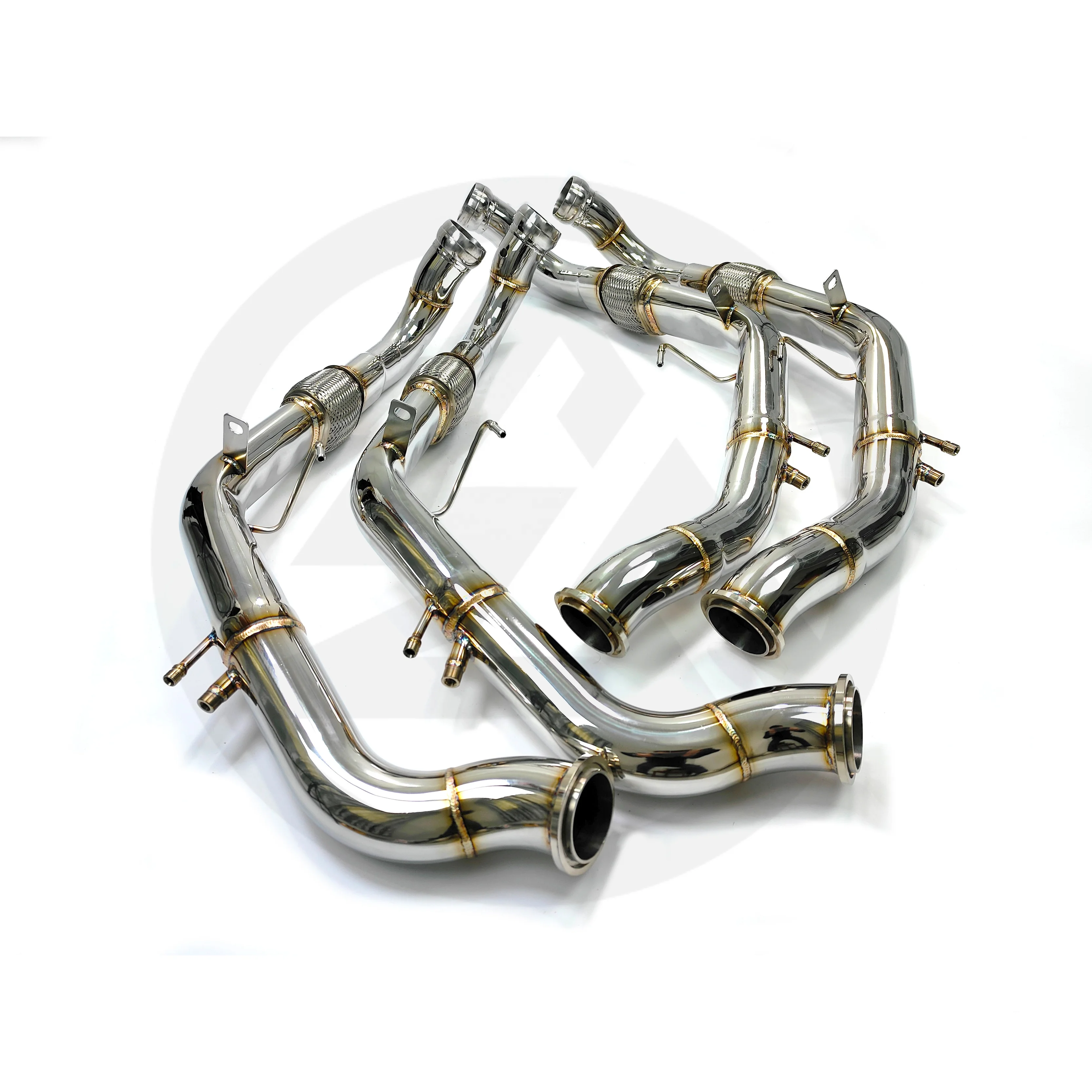 ضبط العادم الأمامي لبورشه باناميرا 971 2.9T 4.0T SS304 الأنابيب الأمامية المصقولة الأنابيب الثانوية المستقيمة