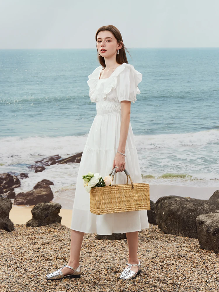 FSLE Ruffled French Dress Women's Summer 2023 New Gentle First Love Certificate Small White Dress For Women White Women Dress