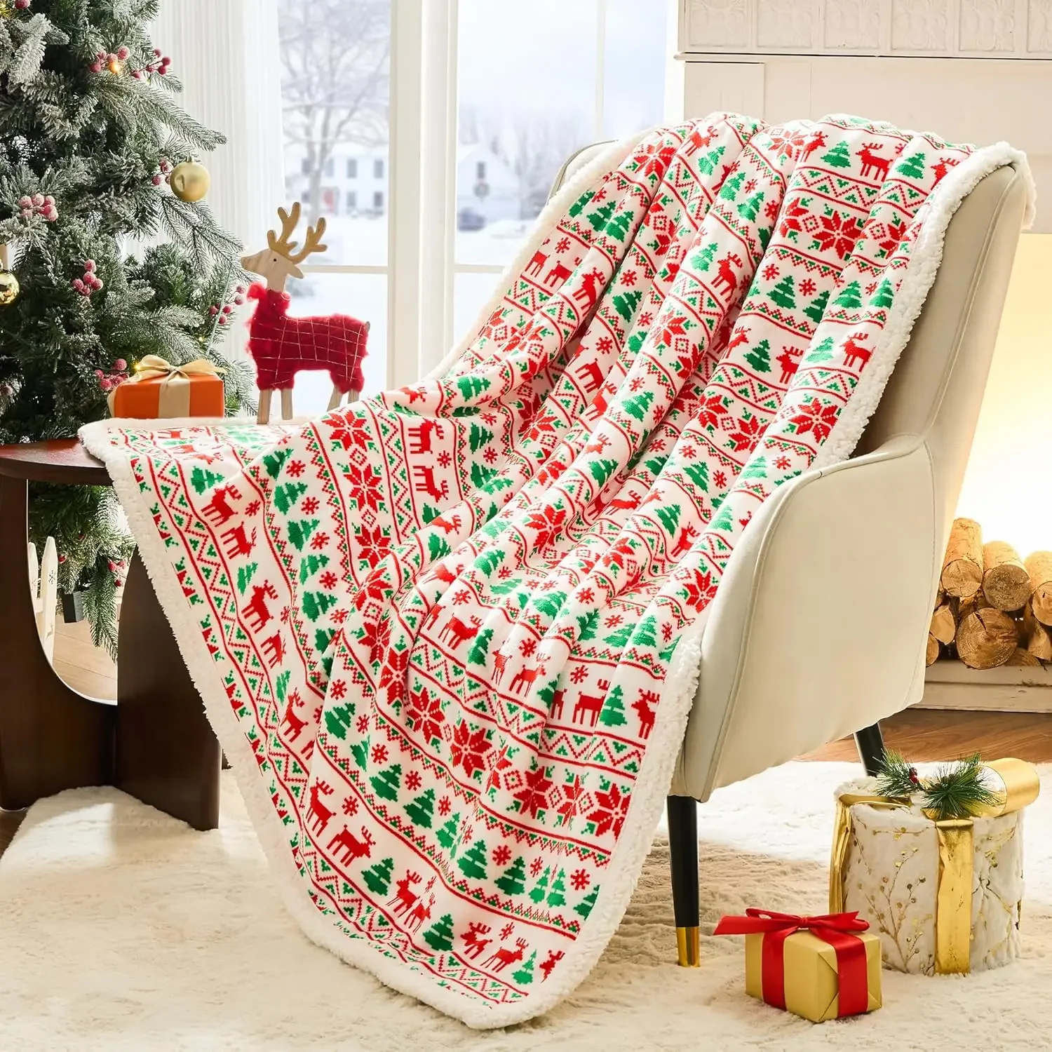Weihnachts-Überwurfdecke, Weihnachtsdekoration, Geschenke, Damen, Sherpa-Flanelldecke, Weihnachtsüberwürfe für Couch, Sofa, Bett, Weihnachten