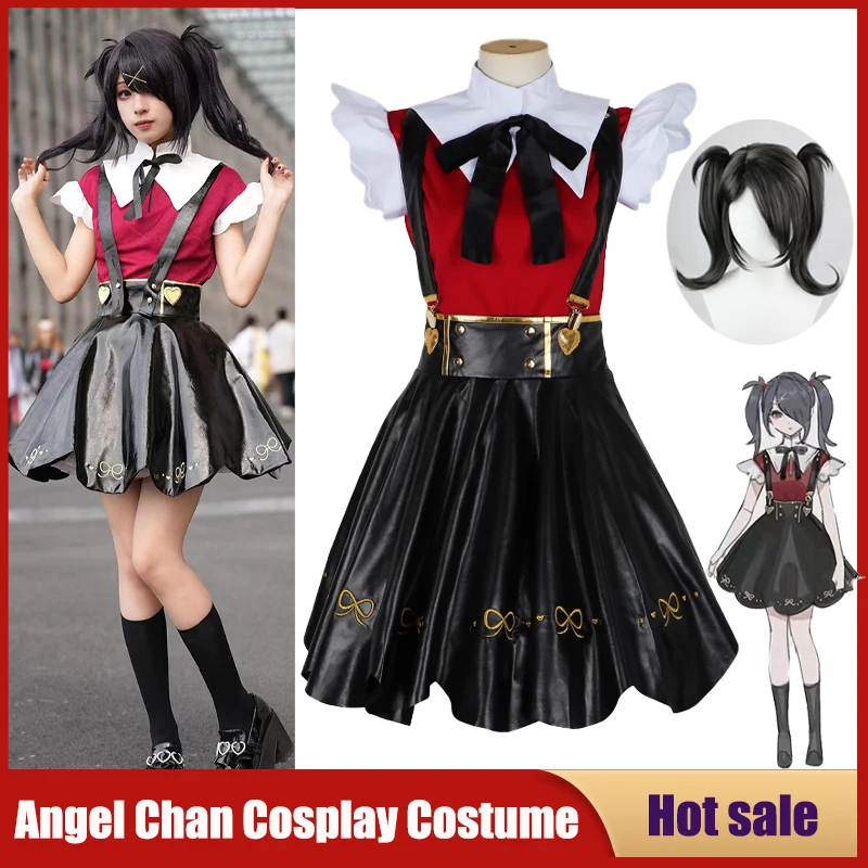 

Anime Needy Girl Overdose Angel-chan Cosplay Costume Game Abyss KAngel Ame Chan Dress Party Carnival Leather Skirt JK Uniform