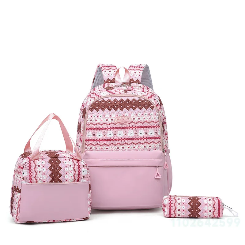 2026 New Student Backpack Fashion High Quality Three Piece Set Women's Backpack Cartoon Large Capacity Women's Travel Backpack