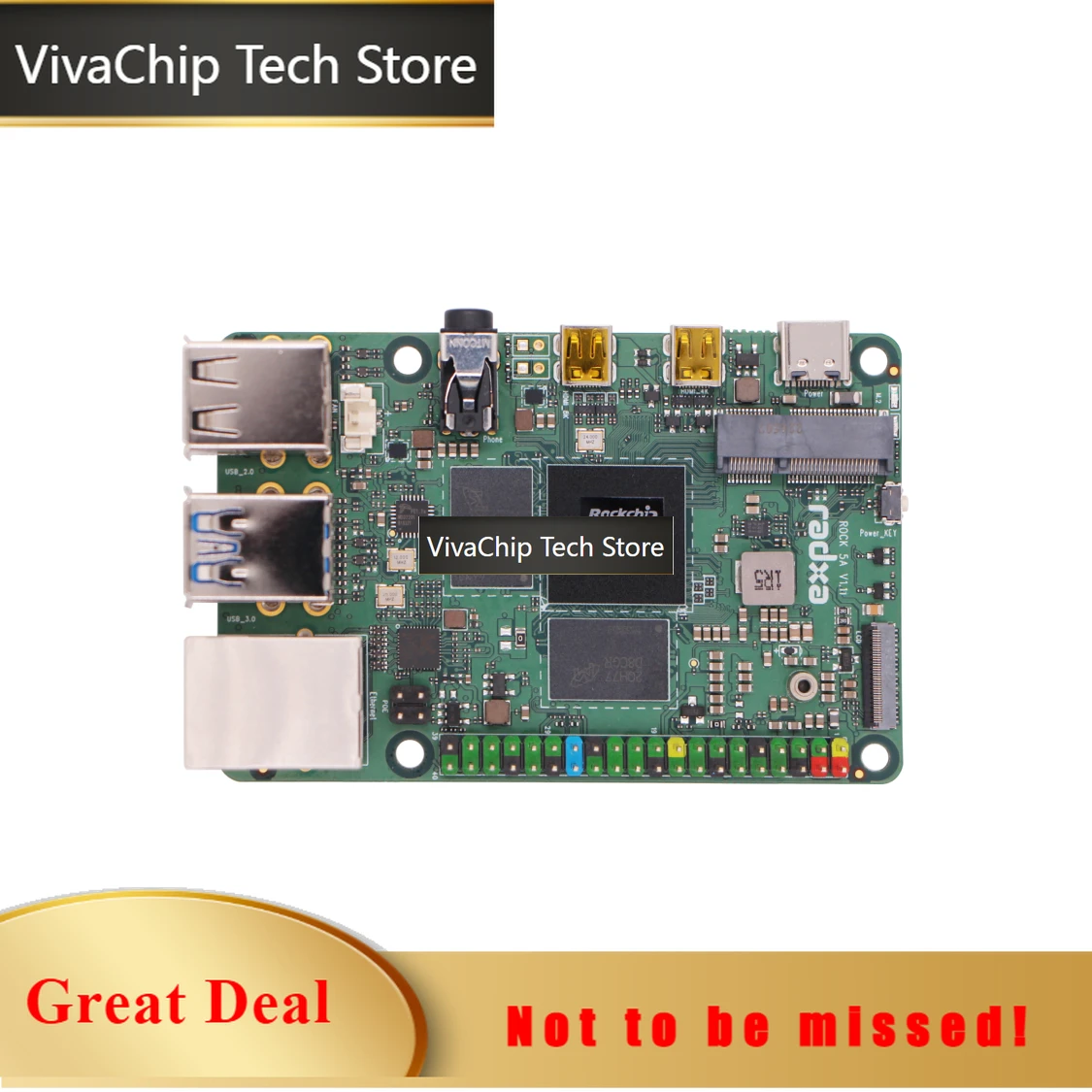 VivaCTRadxa ROCK 5A GREEN RK3588S, 8-core CPU SBC, HDMI with 8K Output, WiFi 6 Support and Gigabit Ethernet, Single Board Comput
