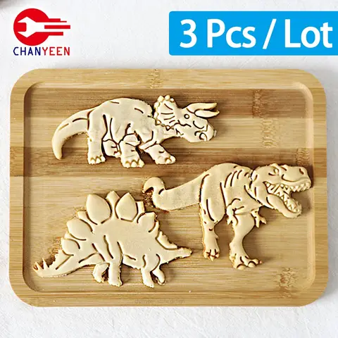 3D Dinosaur Cookie Cutters Mold Biscuit Embossing Mould Sugarcraft Dessert Baking Plastic Mold Cake Kitchen Accessories Tools
