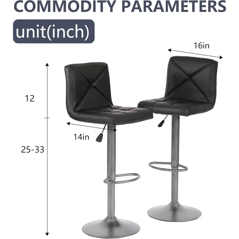 Zestaw 2-stołków barowych Obrotowy stołek barowy ze skóry PU Nowoczesne obrotowe stołki barowe z regulacją wysokości Krzesło hydrauliczne Stołki barowe