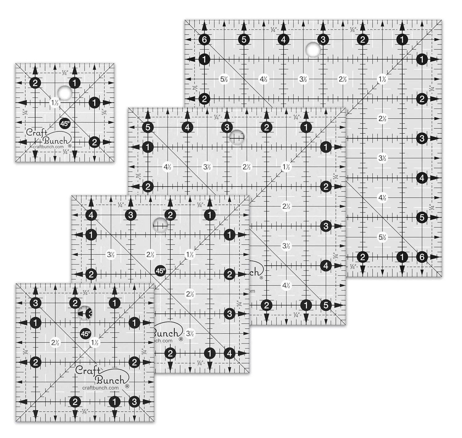 

Набор нескользящих квадратных линеек-шаблонов для квилтинга — размеры 2,5, 3,5, 4,5, 5,5, 6,5 дюймов для точного шитья и рукоделия