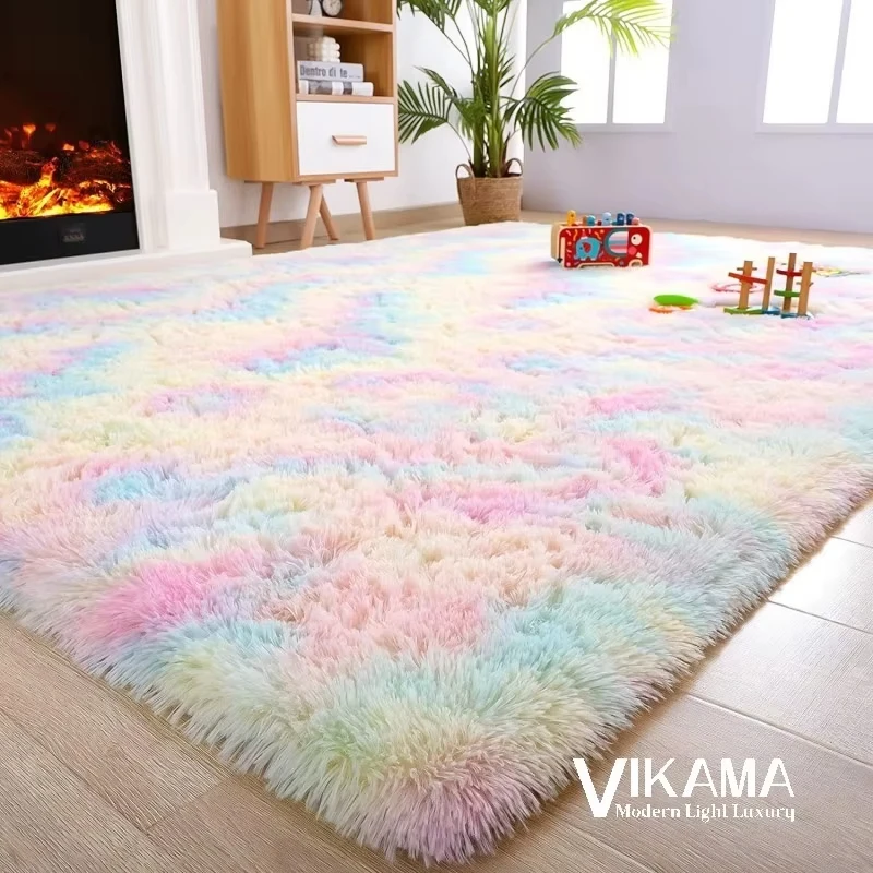 VIKAMA tie dye gradient light luxury carpet plush soft fluffy living room girl bedroom bedside children's room floor mat