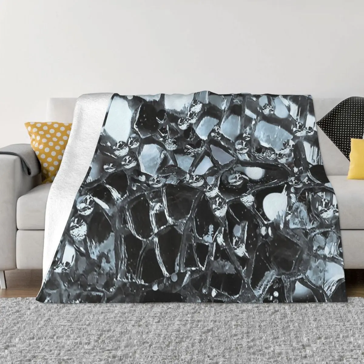 

Photographic Image of Dark Mirrors and Glass Throw Blanket Plaid on the sofa Luxury Brand Blanket