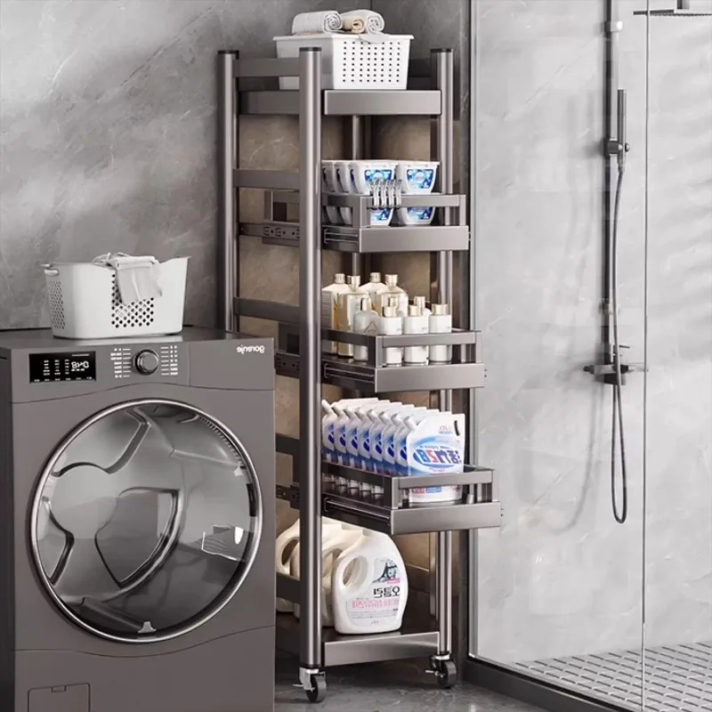 

Многоярусная выдвижная полка из нержавеющей стали для хранения, органайзер для ванной и балкона, для зазора между стиральной машиной и стеной, экономия места