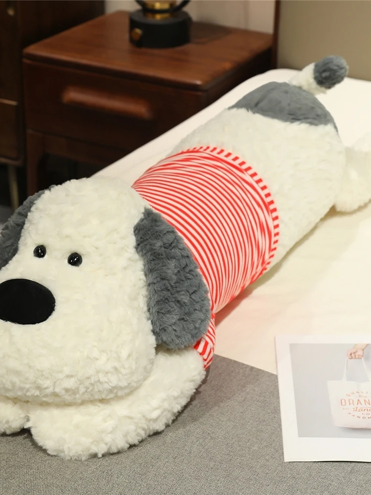 

Большая мягкая игрушка-собака из плюша, с мягкой тканевой подстилкой, в полосатой одежде, подарок, плоские игрушки-собаки из ткани