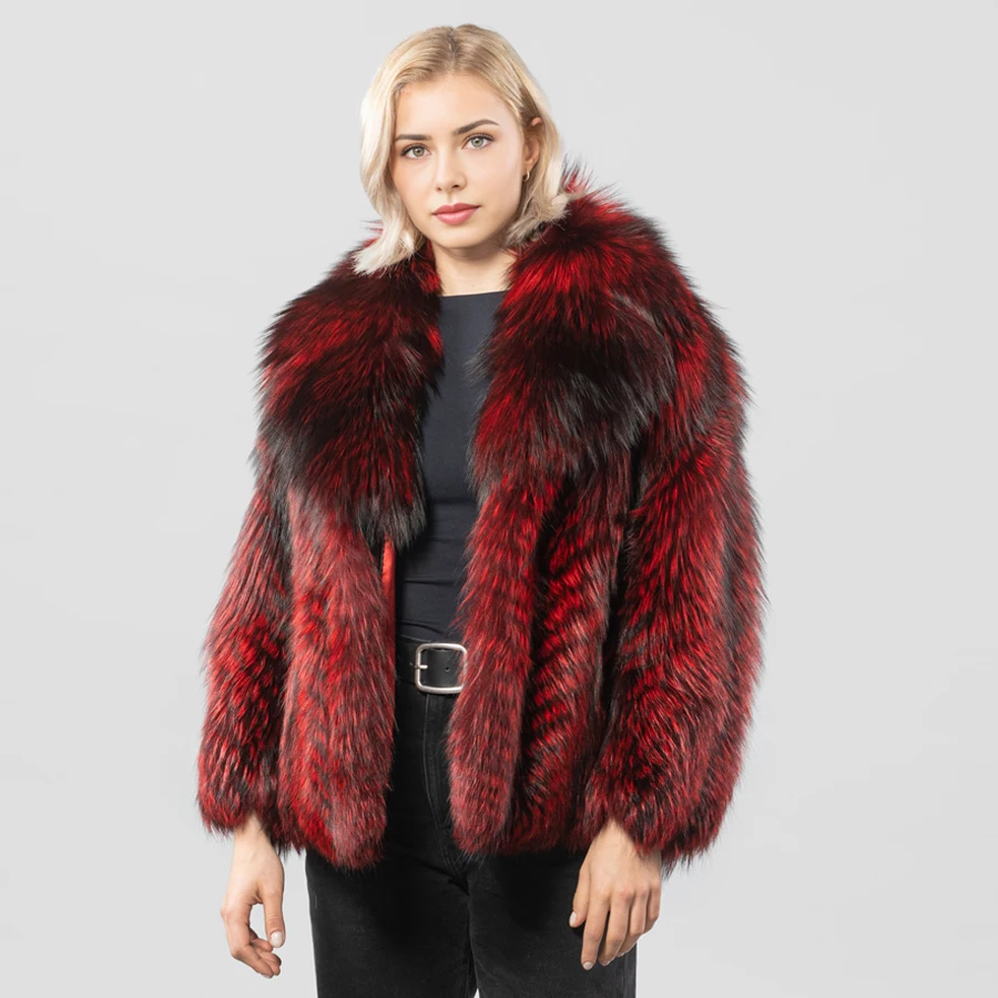 Real Red Silver Fox Fur Jacket With Collar Natural Fox Fur Coat Women's Winter Jacket Best Selling Genuine Fur Outerwear