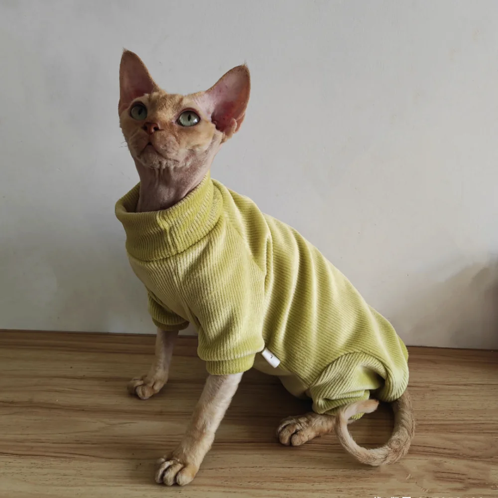 Warm Fleece Sweater for Cat 4-legged Winter Coat for Sphynx Cat Yellow Sweatshirt for Kittens Dogs Soft Loungewear for Devon Rex