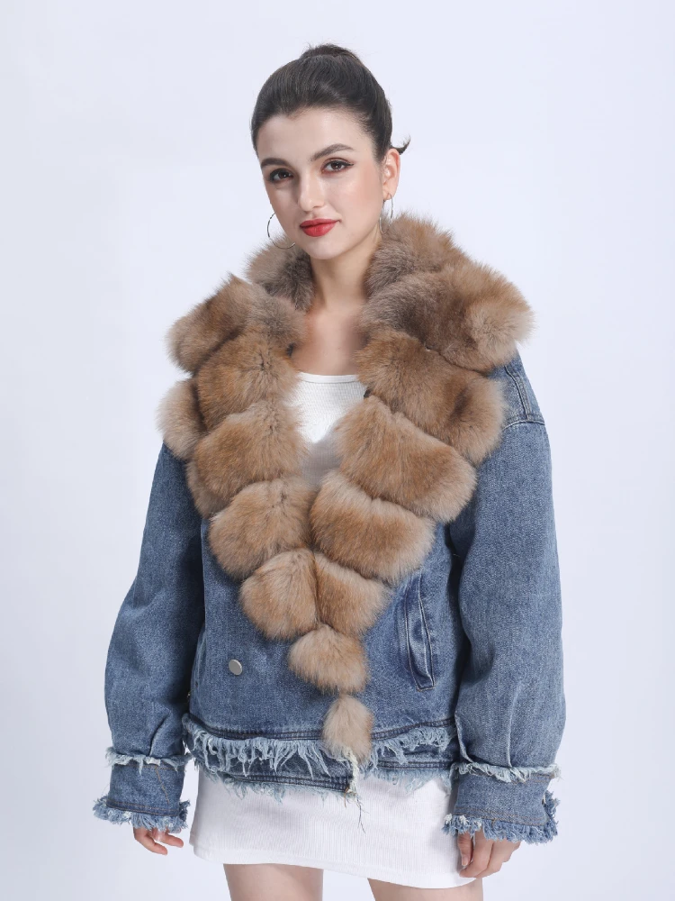 

MENINA BONITA 2022 Natural Fox Fur trun-down Collar New winter Women jacket Real Fur coat double breasted Warm Fashion Outerwear