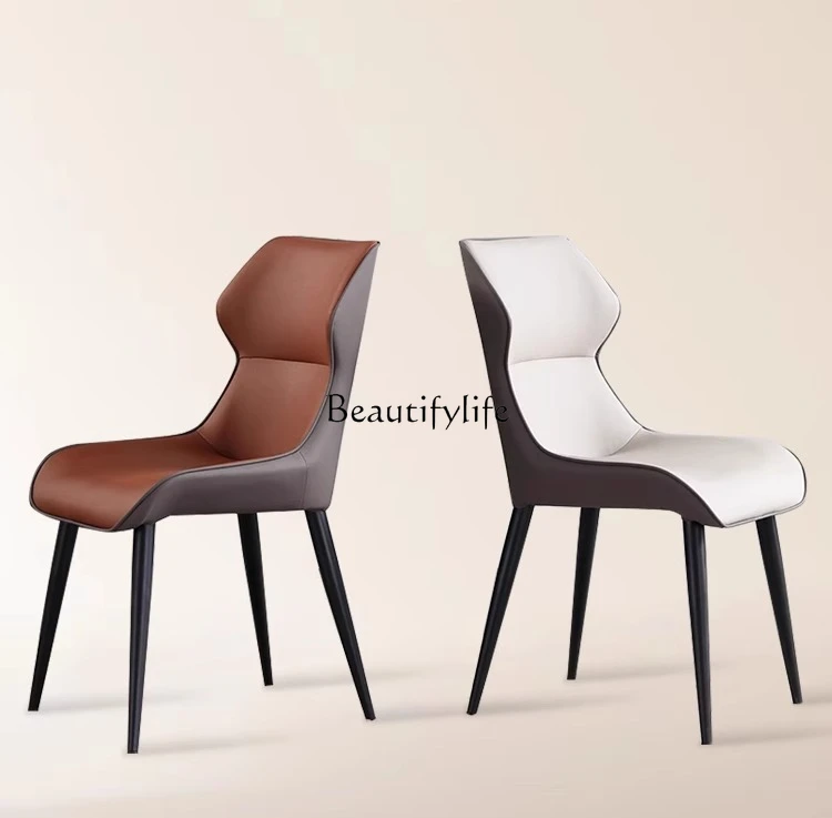 

Italian light luxury minimalist dining chair household leather backrest stool
