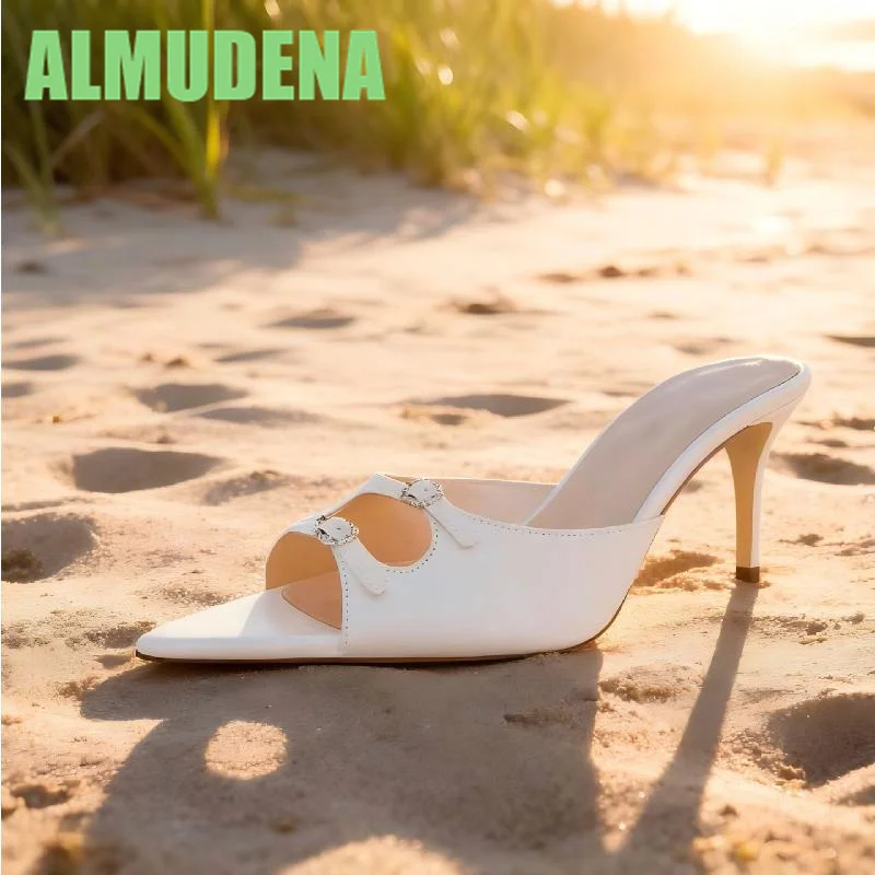 

Sharp Pointed Nude Shoes Handmade Satin Flat Sandals Fashionable Simple Comfortable Versatile Silk High-Heeled Slippers