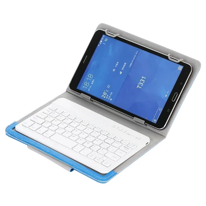 10 Inch Wireless Bluetooth Keyboard With Stand PU Leather Case For Windows Android And IOS Durable Easy To Use Blue