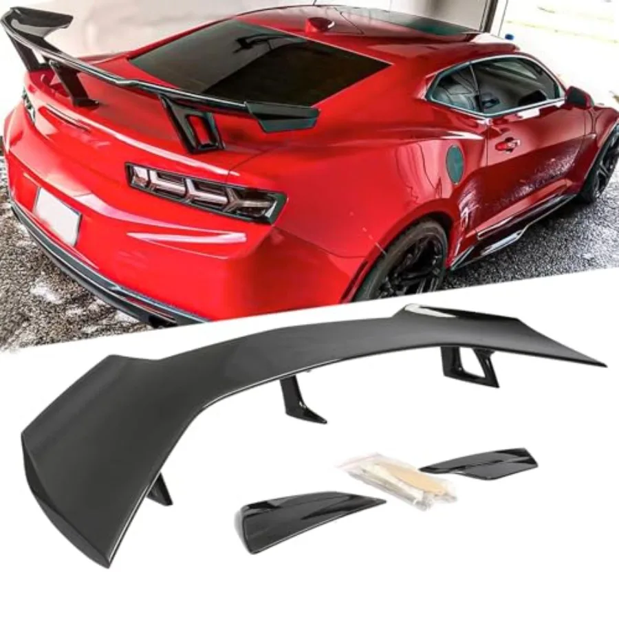 

Rear Spoiler Wing for 2016-2024 Chevy Camaro SS RS LT ZL All Models w/o Rear-View Camera ZL1 1LE Style Gloss Black Plastic Aero