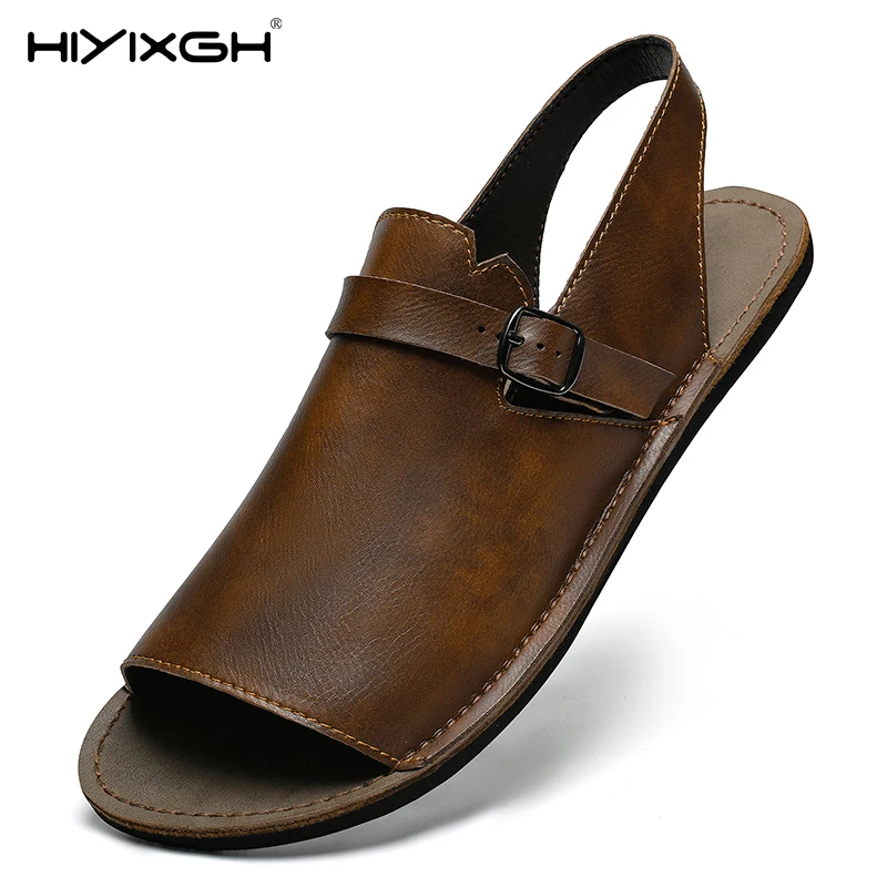 

Лидер продаж, мужские повседневные кожаные сандалии, легкие сандалии на нескользящей подошве, дышащие удобные тапочки, мужская пляжная обувь