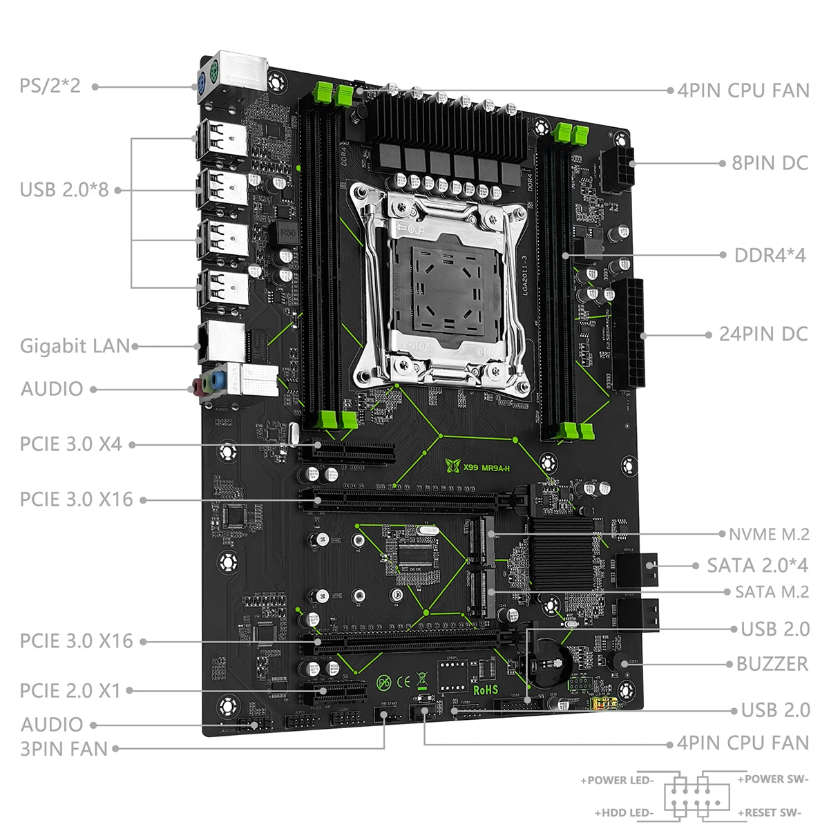 Imagem -04 - Combo para Placa-mãe Lga 20113 e5 2666 Kit v3 Xeon Cpu Ddr4 16gb x Ram Memória 2400mhz Nvme M.2 Dual Channel Machinist-mr9a-h X99