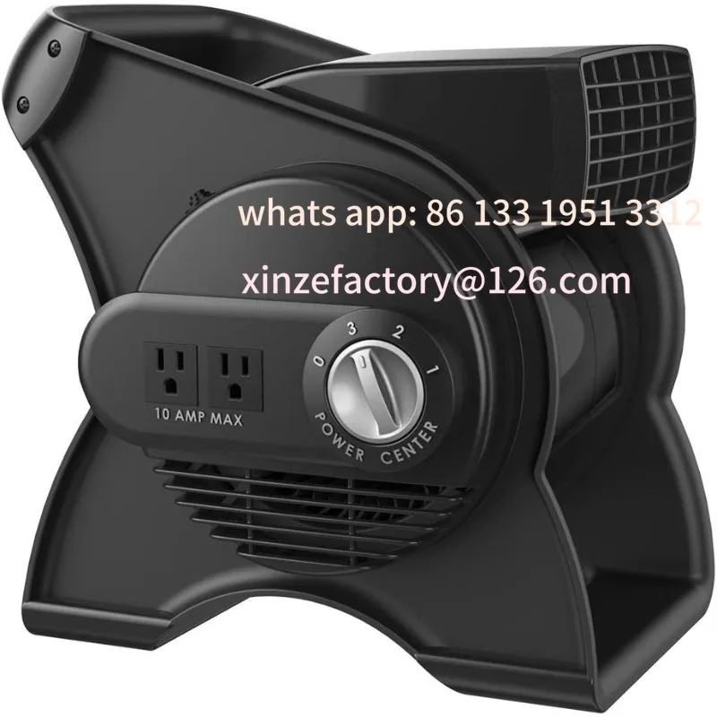 

Customizable Portable Utility Fan, 12” 289 CFM Pivoting High Velocity Air Mover Blower Fan, 3 Speeds, 2 Accessory Outlets 120V,