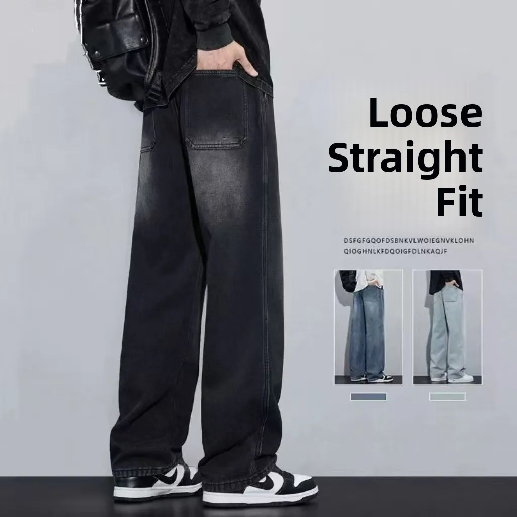 

Повседневные мужские прямые джинсы с эластичной резинкой на талии для работы и труда. Износостойкие и грязезащитные свободные хлопковые джинсы.