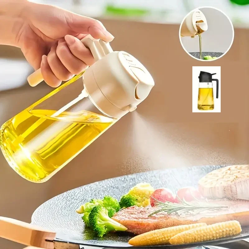 2in1 470ml Glass Spray Oil Sprayer Bottle Spray Oil Dispenser Oil Jar Cruet BBQ Kitchen Baking Roasting Picnic Kitchen Tool