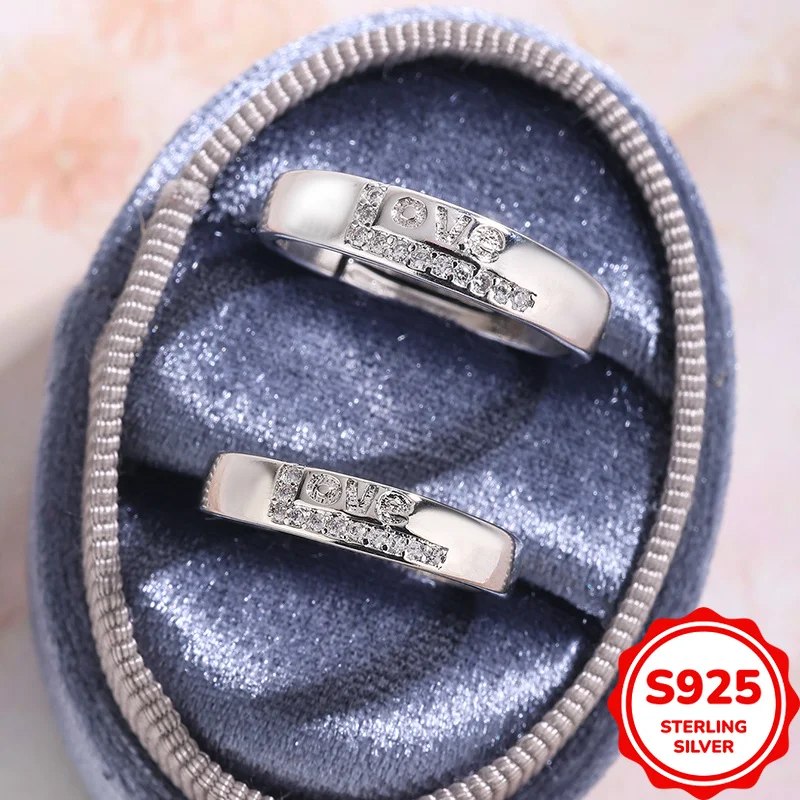 Exquisite and Elegant Genuine S925 Silver Creative Personalized Letter Zircon Couple Ring