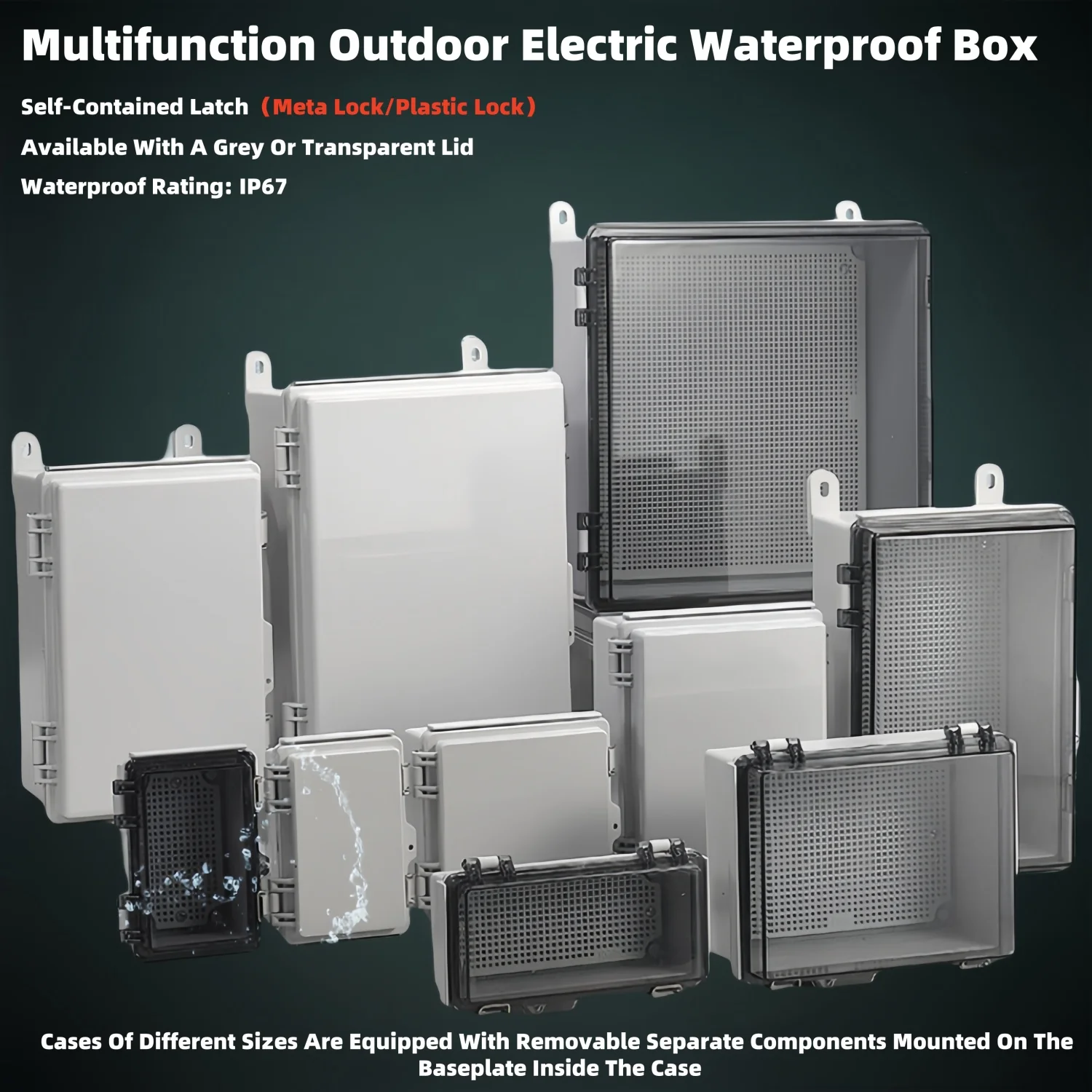 Weatherproof Outdoor Electrical Box Junction Box IP67 ABS Plastic Enclosure Project Box with Mounting Plate with Wall Bracket