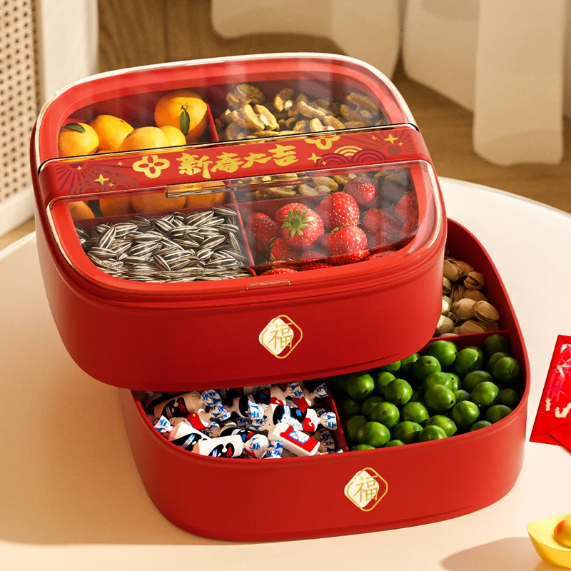 Living Room Luxury Home Use Semi-flip Cover Candy Box Dry Fruit Plate Snack Storage Box Walnut Serving Plate Citywalk Short S...