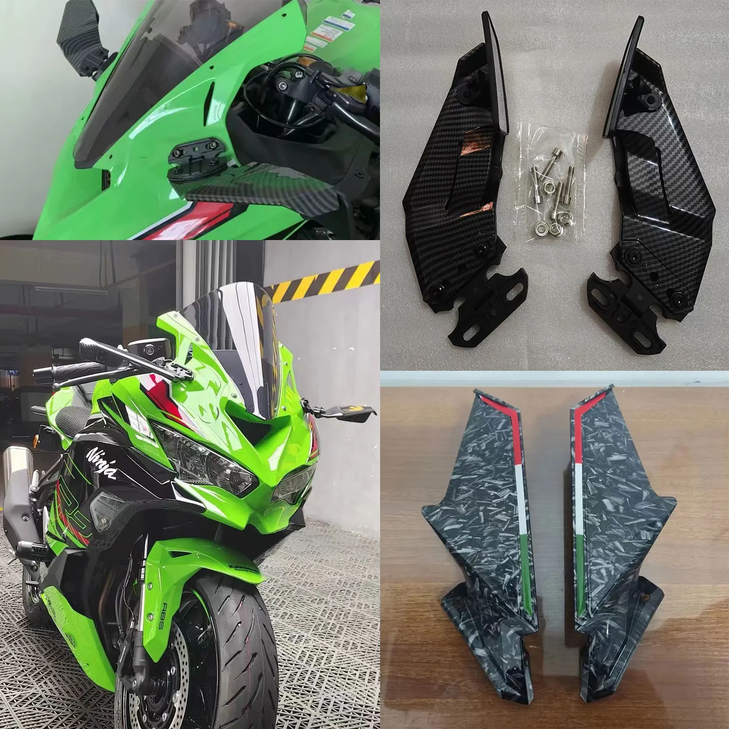 For Kawasaki Ninja 400 650 250 300 ZX-4R ZX-10R ZX-6R Adjustable Rotating Rearview Motorcycle Side Mirrors Winglets Wind Wing