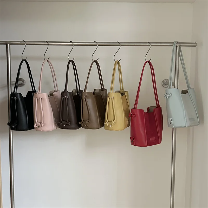 

Fashion Patchwork Women's Bucket Bag Leather Splicing Suede Shoulder Bags Korean Casual Versatile Commuting Handbag