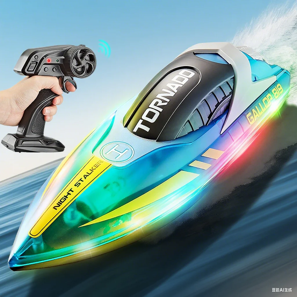 

HJ819 RC Speedboat Remote Control Boat 2.4Ghz Light High-Speed RC Racing Ship Electric Boat Model Waterproof Kid Toy Boat Gift