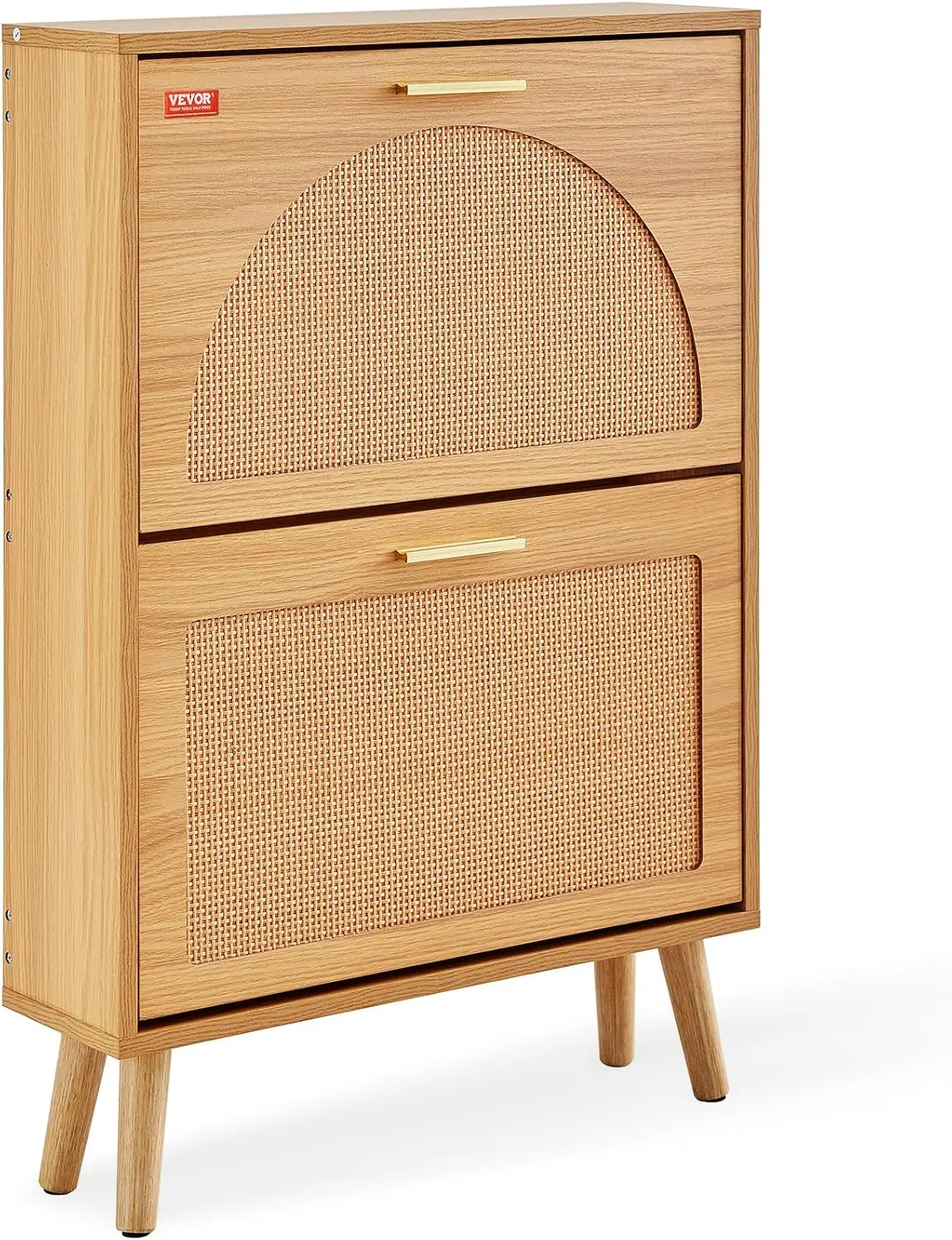 

Shoe Cabinet with 2 Flip Drawers, Shoe Storage Cabinet for Entryway, Free Standing Shoe Storage Organizer with Rattan Doors
