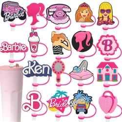 Miniso Barbie Pop Stro Cover Cap Cartoon 10Mm Drink Stro Plug Herbruikbare Spatwaterdichte Drinkbeker Rietje Dop Bedels Hanger