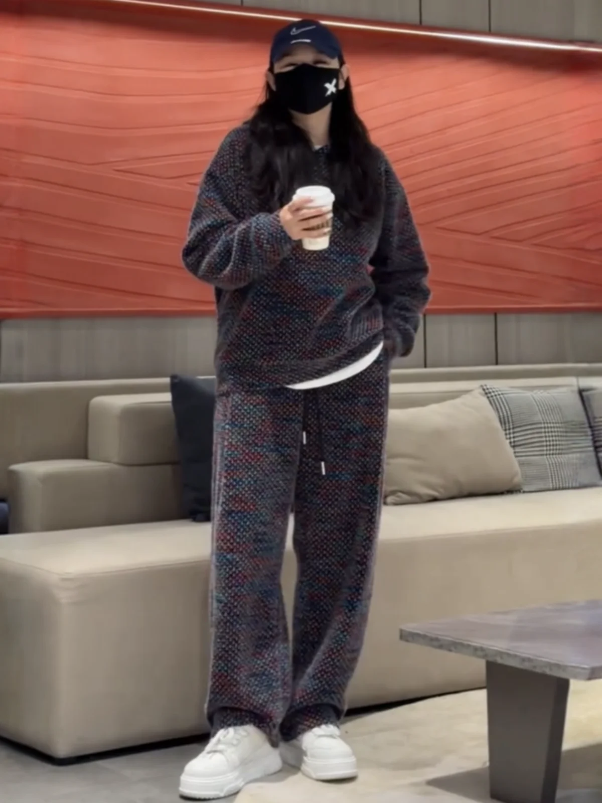 

Winter Thiened Fce Lined Hoodie And Pants Set Couple Casual Sportswear Two Piece Suit Polyester Fiber Long Sve