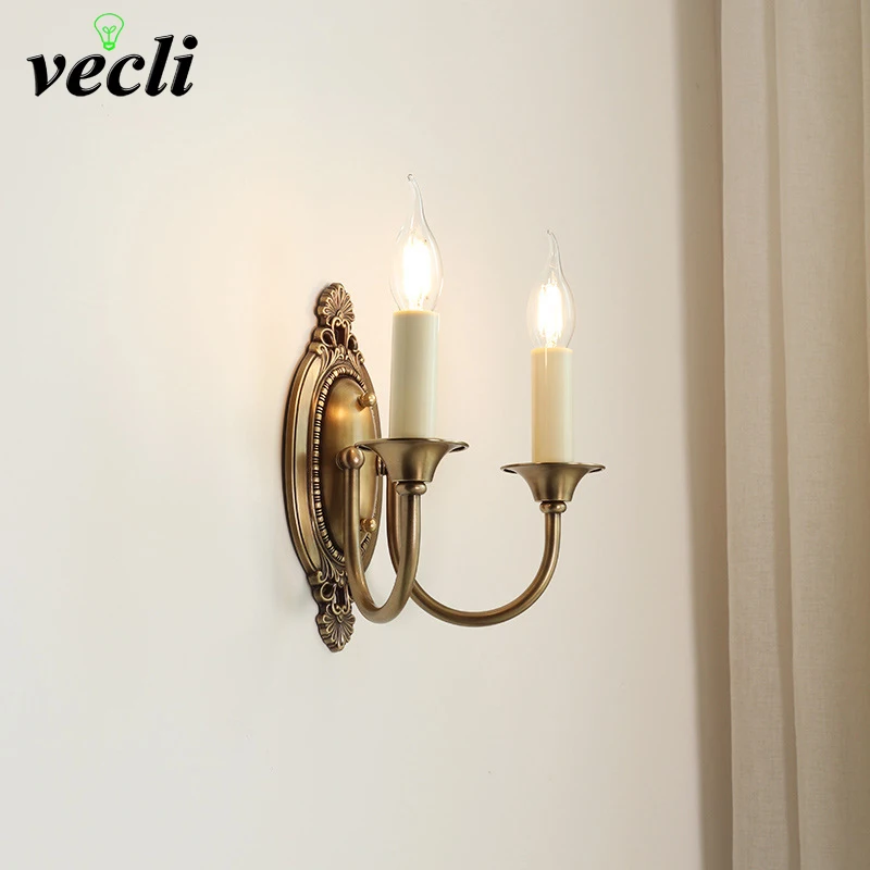 

Dark Brass American Retro Candle Wall Lamp Mid-Century French for Living Room Accent Wall Bedroom Bedside Staircase Wall Lamp