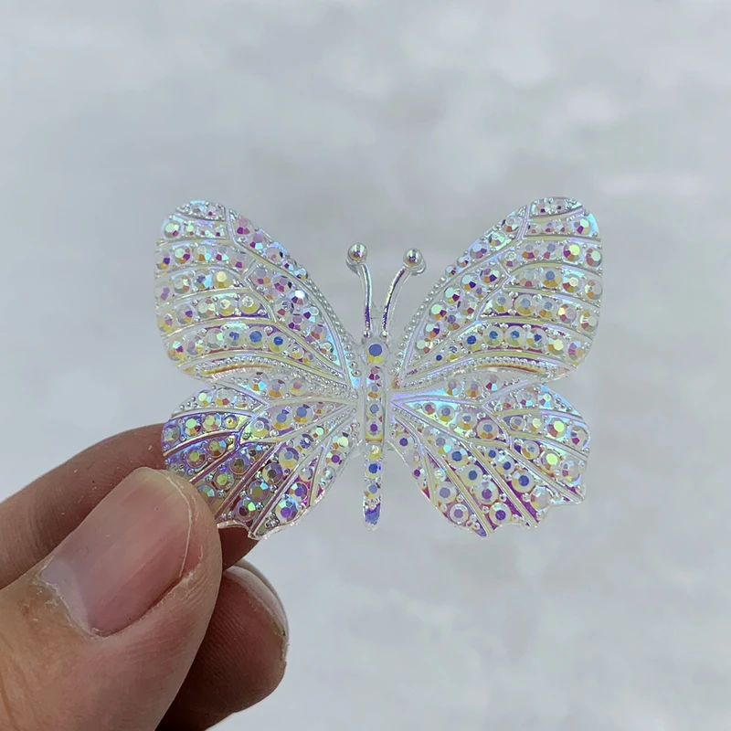 8pcs 32X43mm shiny white AB butterfly flat back jewelry wedding Decal craft Crystal Butterfly Aboriginal Earrings accessories