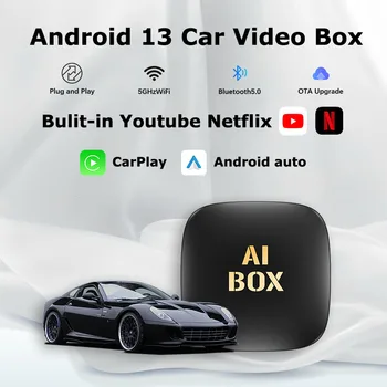 Hot Android 13 CarPlay 스마트 비디오 박스 YouTube용 Netflix용 무선 CarPlay Android 차량용 어댑터 내장 Google Play Store