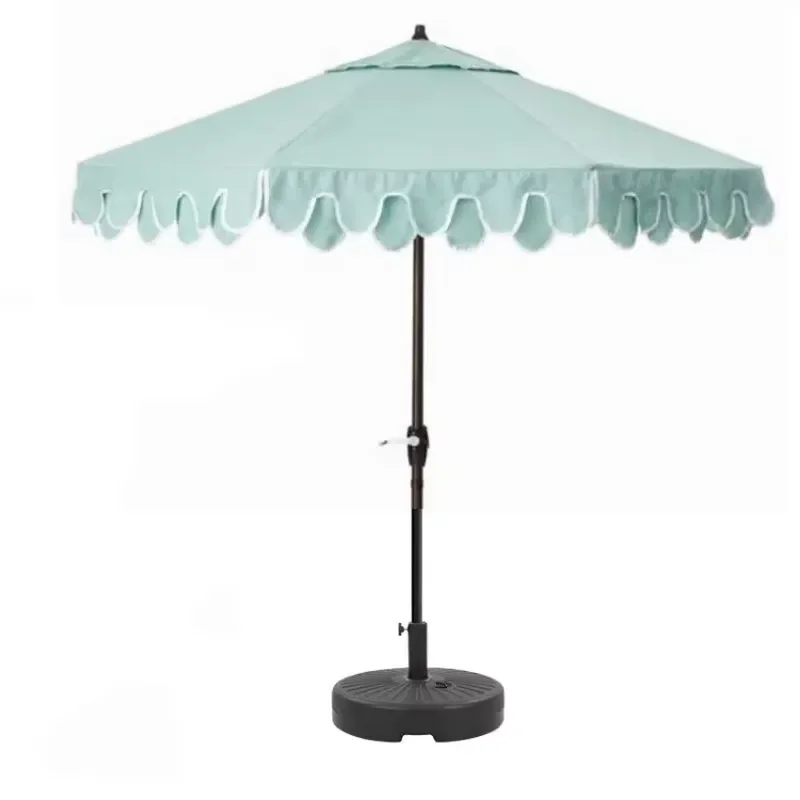Round Aluminum Patio Umbrella with Corrugated Edge Outdoor Terrace Parasol Rust Proof Sun Shade for Cafe Beach Garden Decor