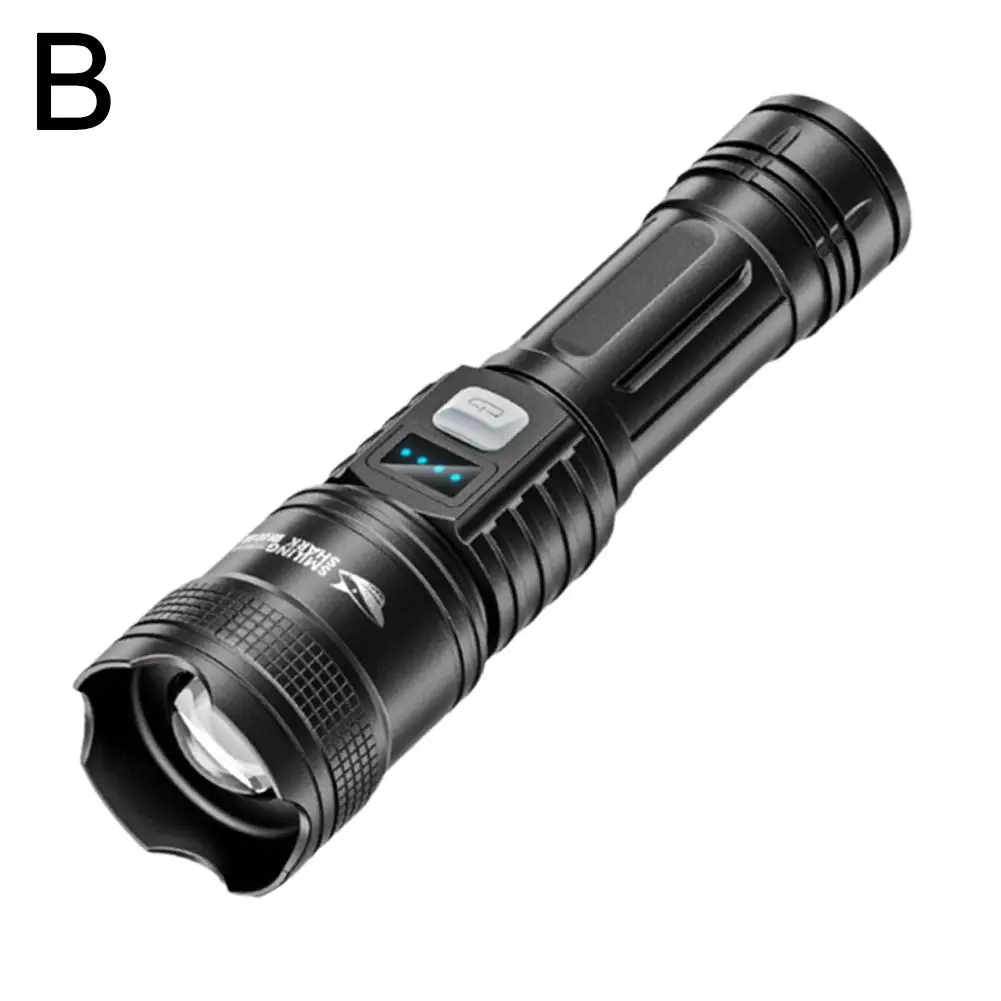 Highlight Flashlight Digital Display Smiling Shark Retractable Zoom Portable Three-gear Camping Outdoor Flashlight Adjustme X4G1