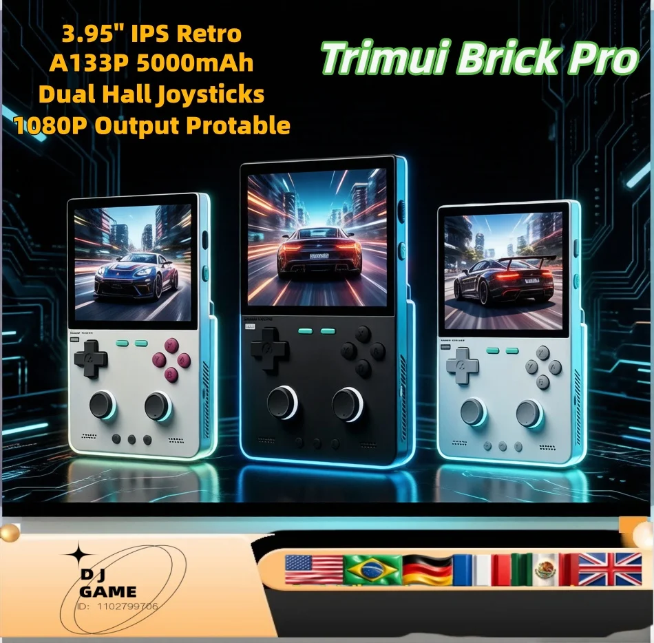جهاز ألعاب محمول Trimui Brick Pro بشاشة IPS 3.95 بوصة، نظام Linux 4.9، معالج A133P، بطارية 5000 مللي أمبير، عصا تحكم مزدوجة، مخرج 1080 بكسل، محمول